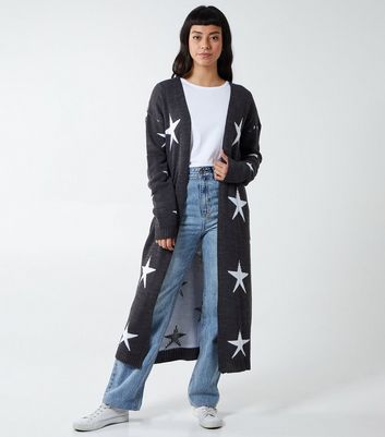 Long star print discount cardigan