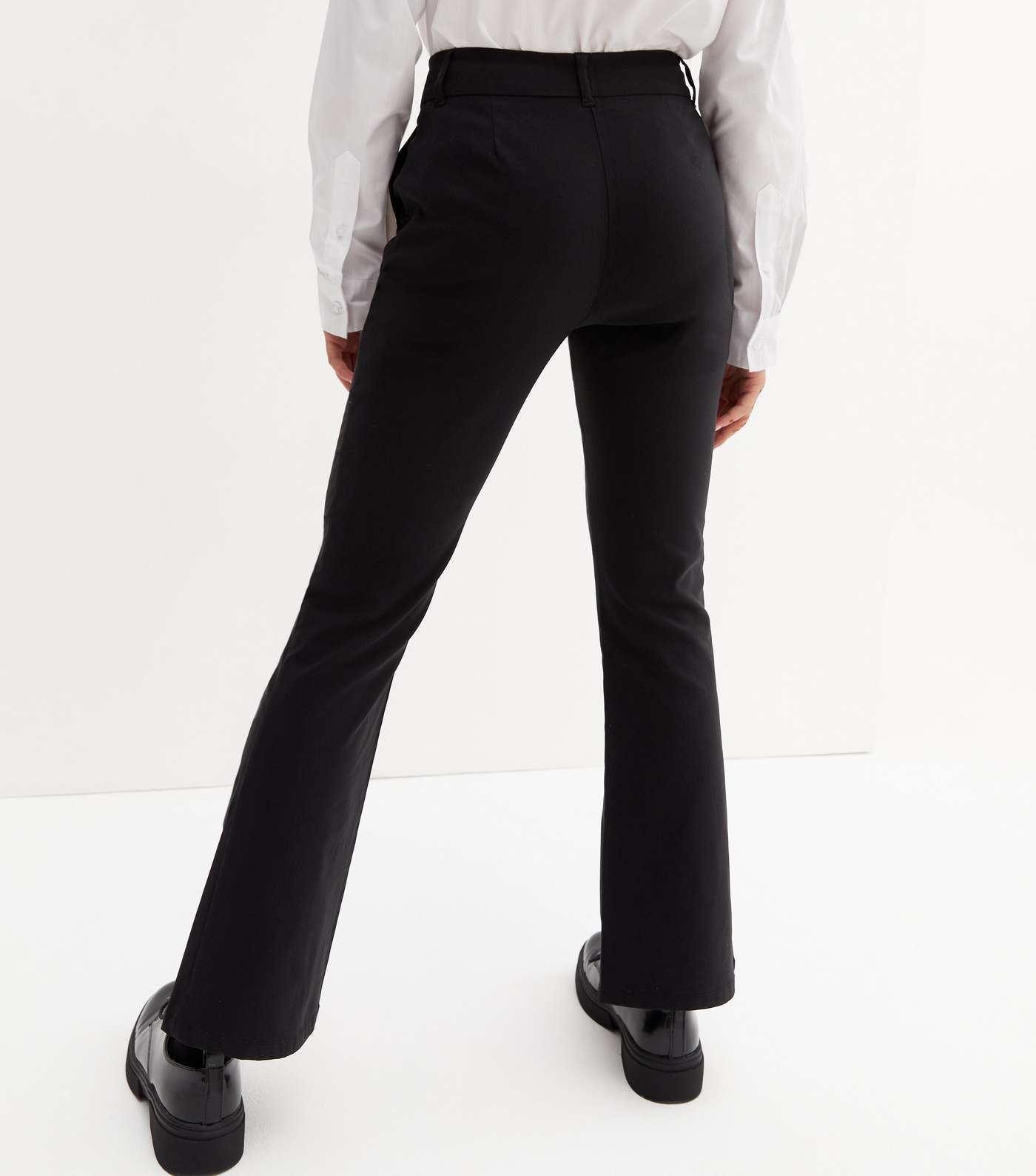 Girls Black Slim Fit Flared School Trousers Image 4