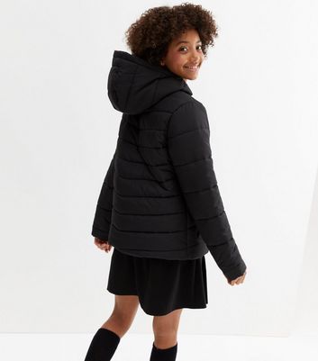 Girls Black Hooded Zip Puffer Jacket | New Look