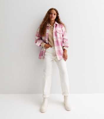 Girls Pink Check Double Pocket Shacket