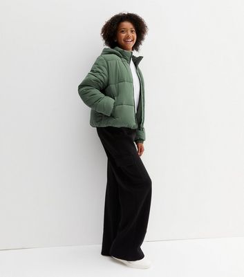 dark green cropped puffer jacket