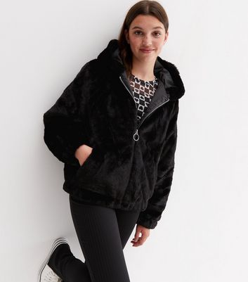 Girls black faux store fur coat