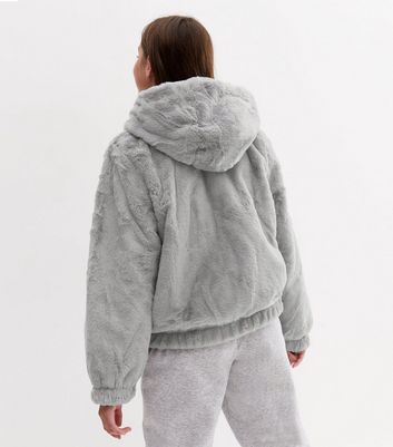 Grey fluffy clearance zip up jacket