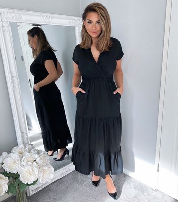 Click to view product details and reviews for Ax Paris Black Collared V Neck Midi Wrap Dress New Look.