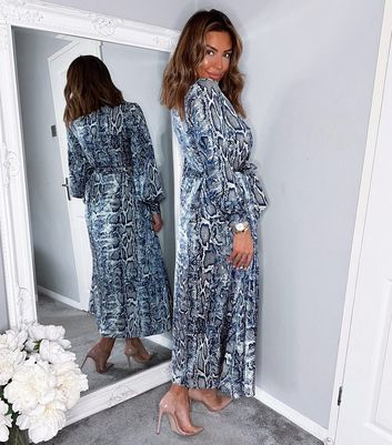 Click to view product details and reviews for Ax Paris Blue Snake Print Midi Shirt Dress New Look.