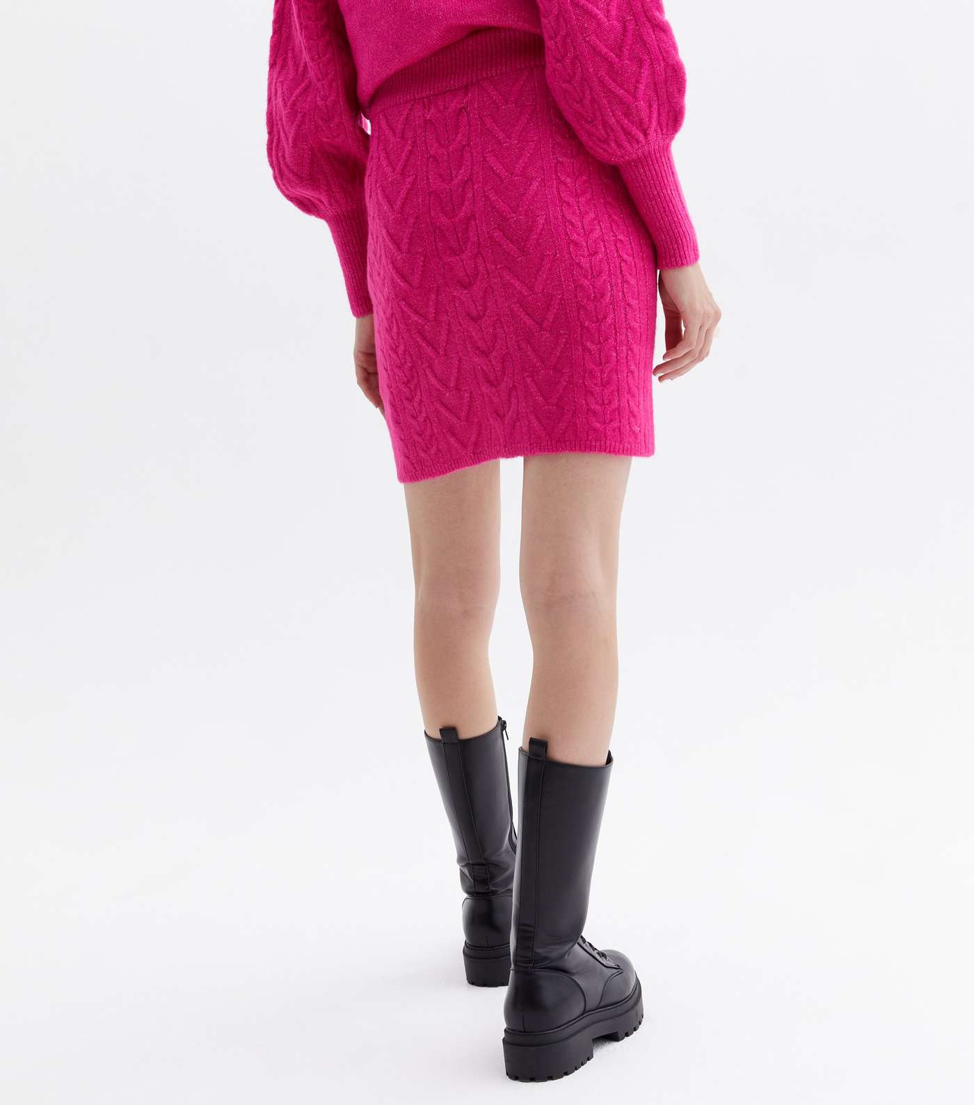 Sunshine Soul Bright Pink Cable Knit Mini Skirt Image 4