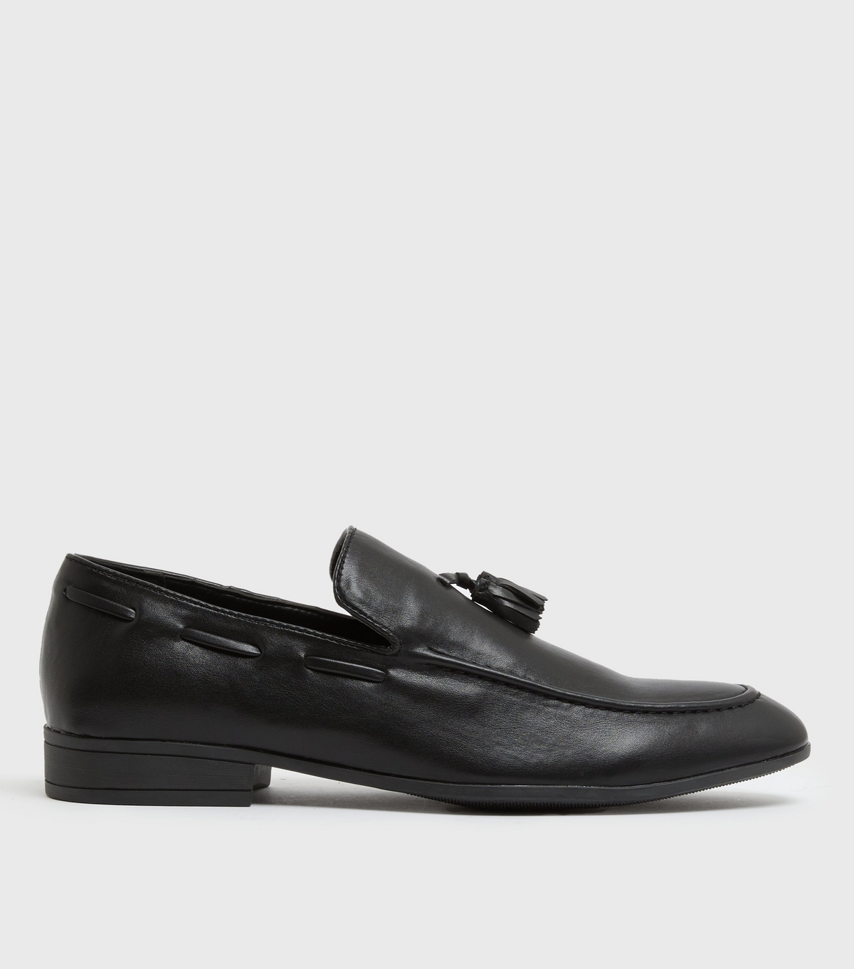 Men's Black Leather-Look Tassel Trim Loafers Vegan New Look