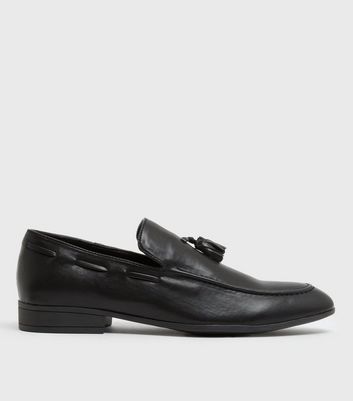 Black Leather-Look Tassel Trim Loafers