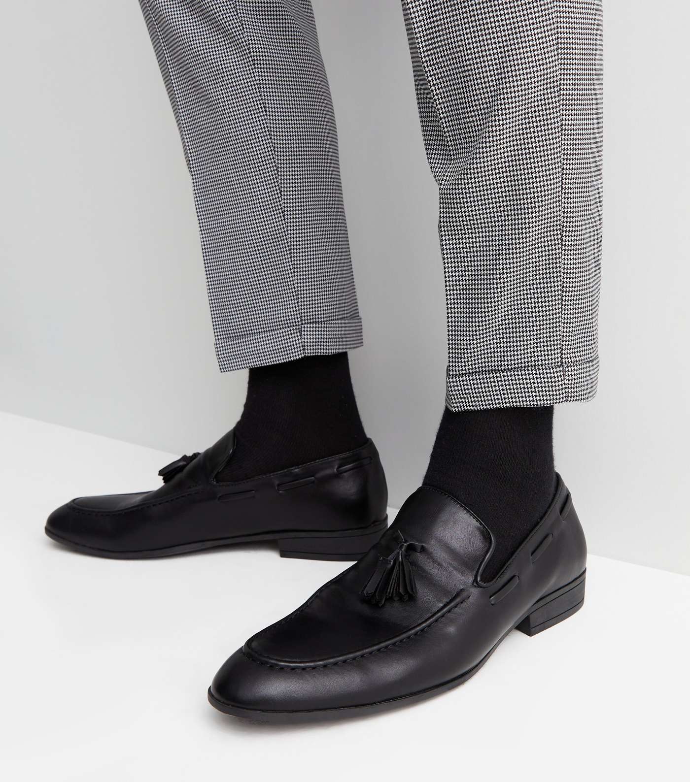 Black Leather-Look Tassel Trim Loafers Image 2