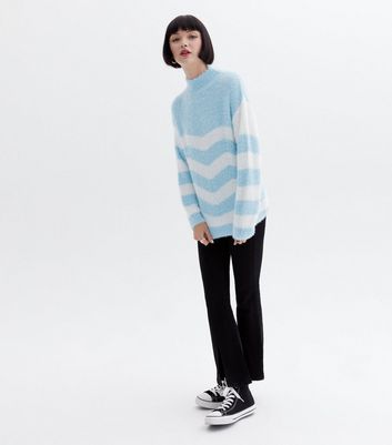 Sunshine Soul Blue Chevron Fluffy High Neck Jumper New Look