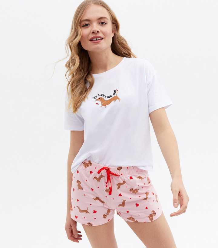 Print Look and Pyjama with Short White Sausage T-Shirt Set New | Dog