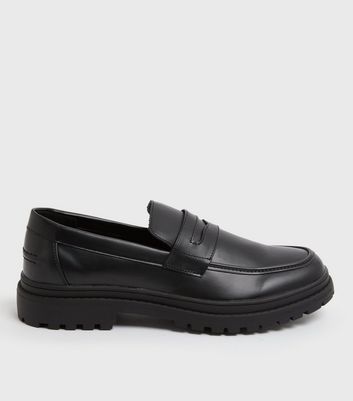 Black Leather-Look Chunky Loafers