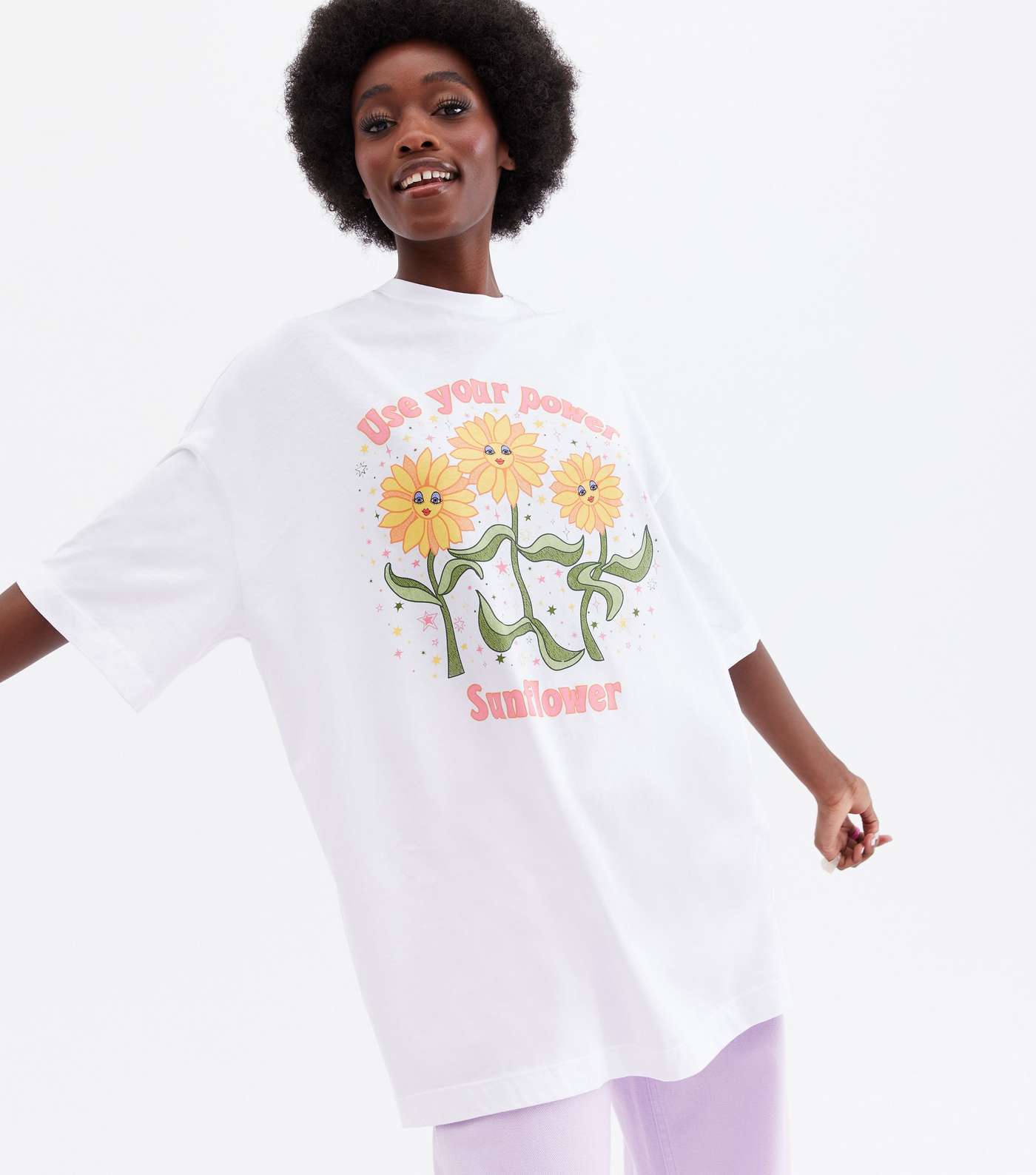 Use your Power Sunflower Tall White Oversized Logo T-Shirt Image 3