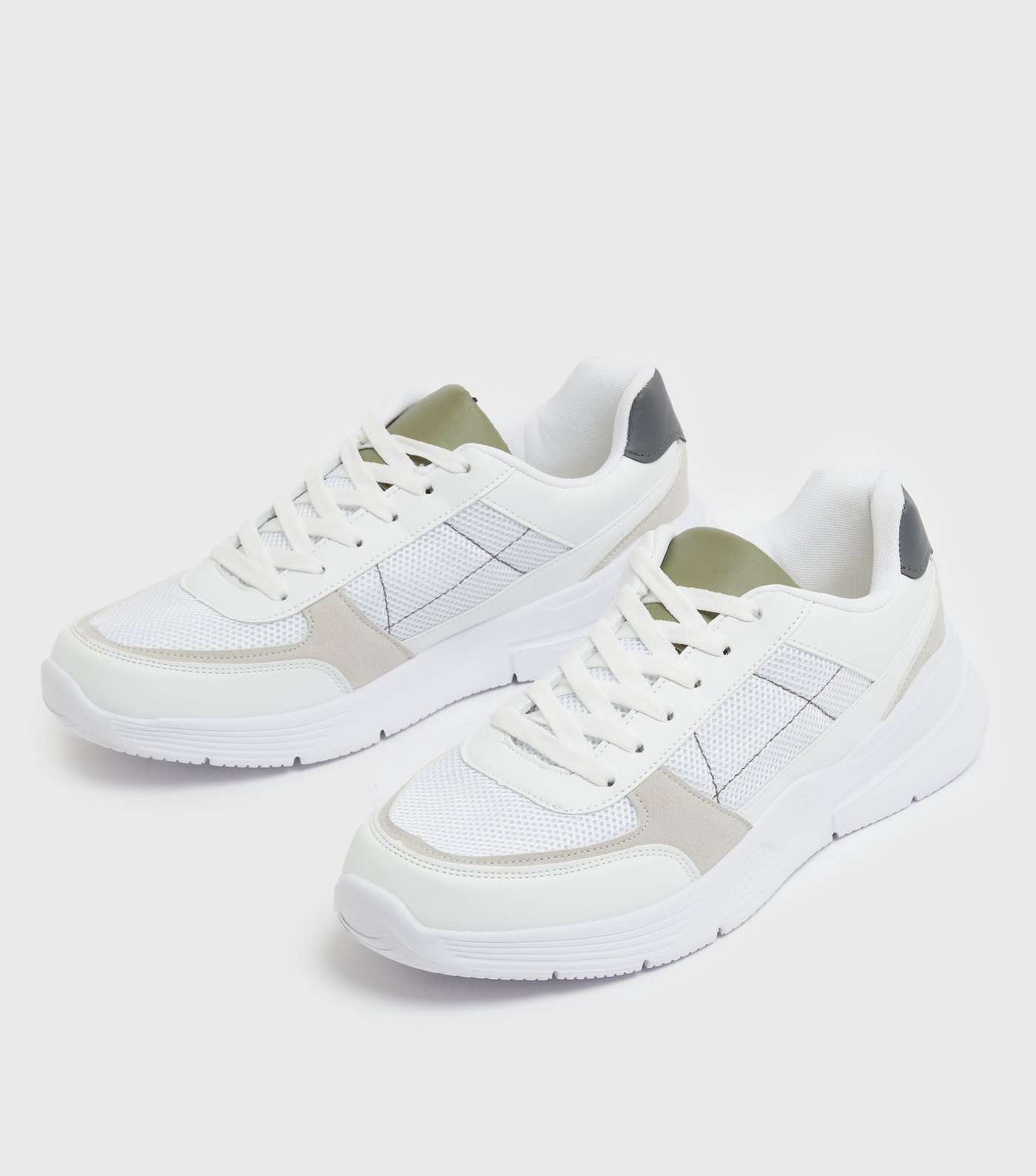 Off White Colour Block Lace Up Chunky Trainers Image 3