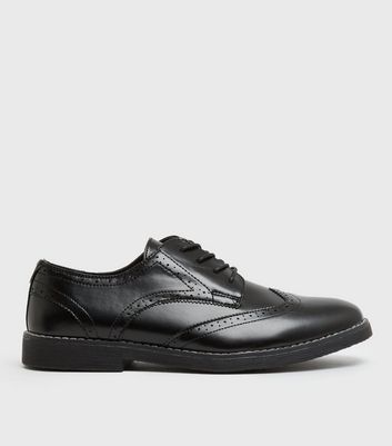 Black Perforated Lace Up Chunky Brogues 