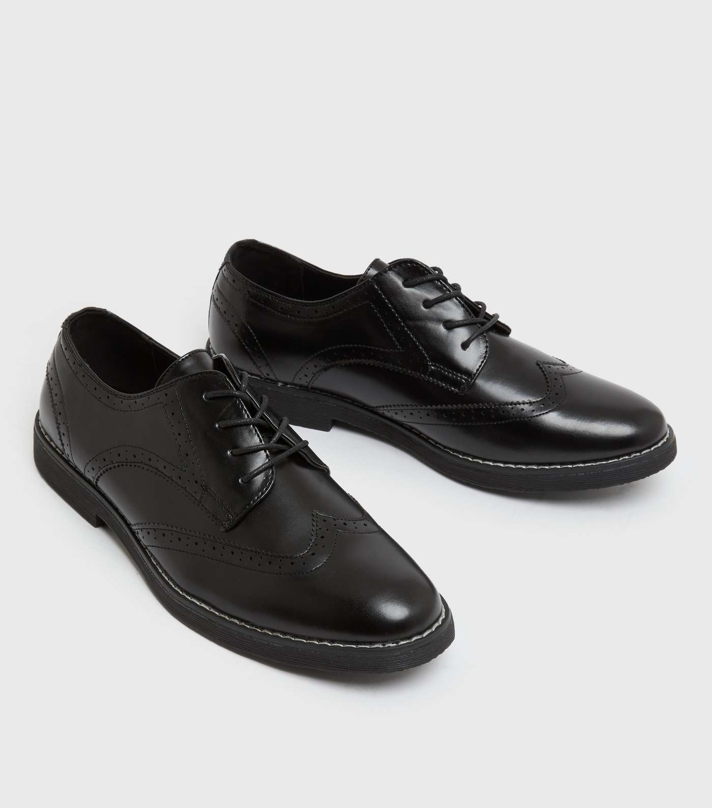 Black Perforated Lace Up Chunky Brogues Image 3
