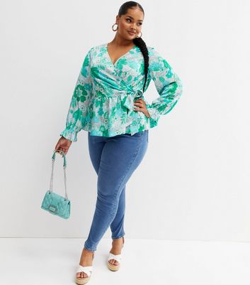 Paradise Blue Paisley Satin Wrap Top 