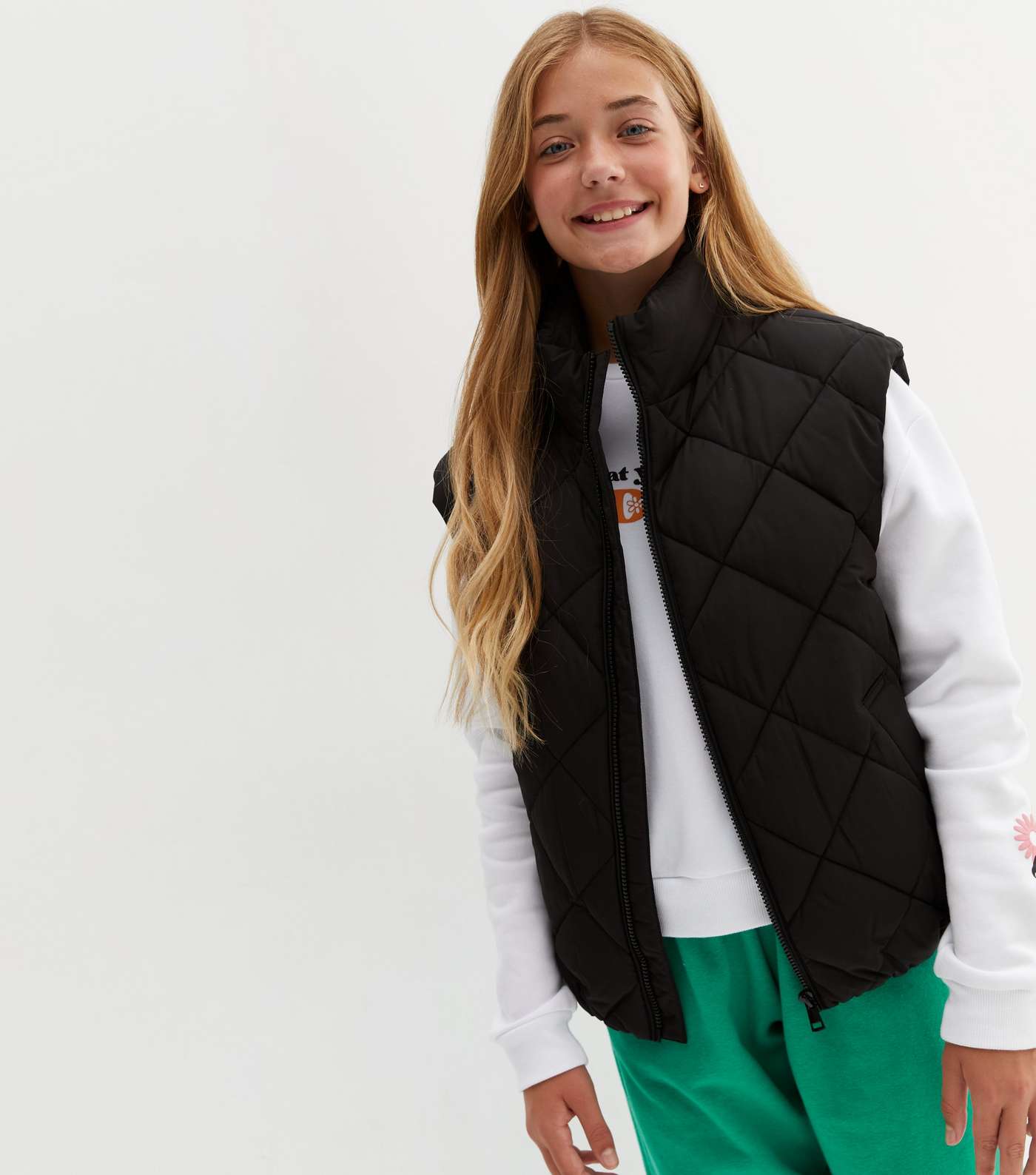Girls Black Quilted Gilet