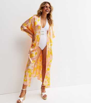Summer Goddess Orange Paisley Satin Kimono