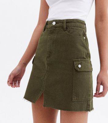 Faux Leather Khaki Green Metallic Mini Skirt | Oliver Bonas US
