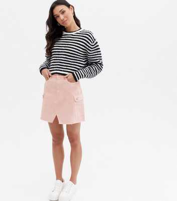 Pale Pink Denim Utility Mini Skirt