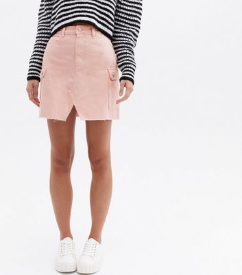 Pale Pink Denim Utility Mini Skirt New Look