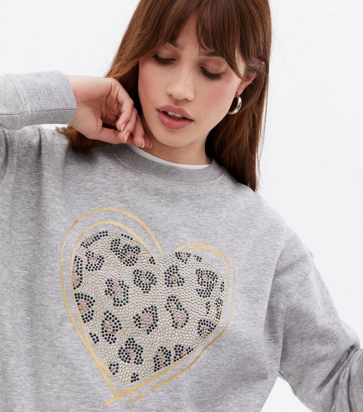 Love Moschino leopard heart sweatshirt in white