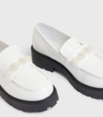 Ground White Faux Croc Loafers 