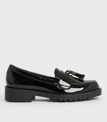 Black Patent Tassel Chunky Loafers
