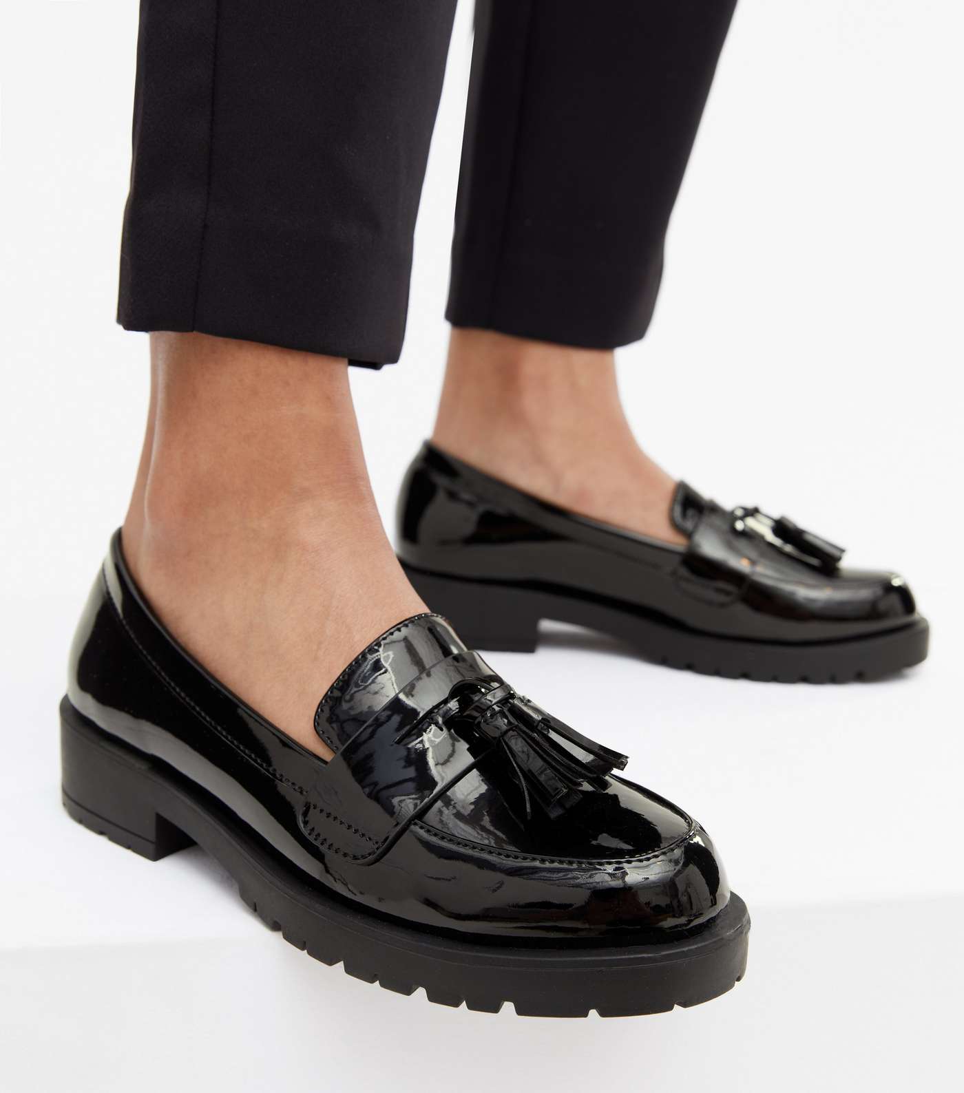 Black Patent Tassel Chunky Loafers Image 2
