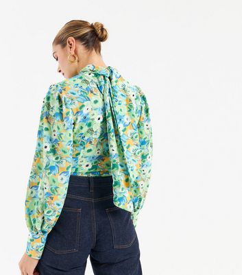 Zibi London Green Floral Tie Back Blouse New Look