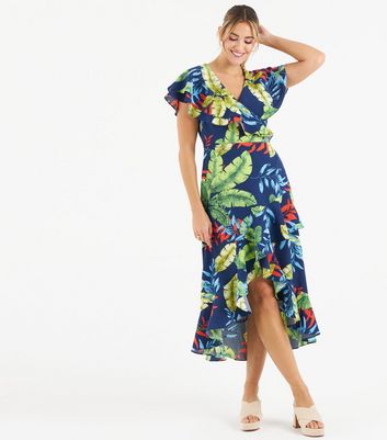 tropical print wrap dress