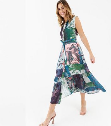 Click to view product details and reviews for Zibi London Green Patchwork Satin Midi Dress New Look.