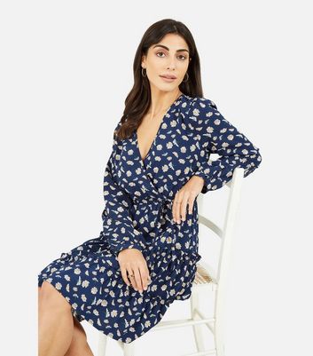 Click to view product details and reviews for Mela Navy Daisy Tiered Wrap Dress New Look.