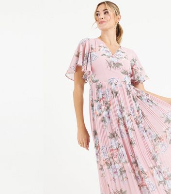 Zibi London Pink Floral Pleated Midi Wrap Dress New Look