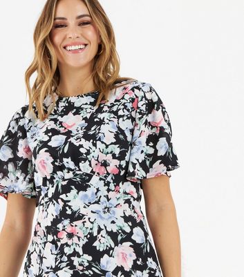 Zibi London Black Floral Split Hem Midi Dress New Look