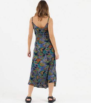 Zibi London Blue Abstract Cowl Neck Midi Slip Dress New Look