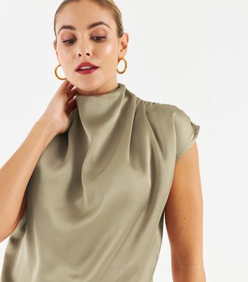 Click to view product details and reviews for Zibi London Light Green Satin High Neck Blouse New Look.