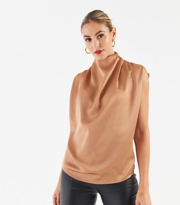 cream satin high neck blouse