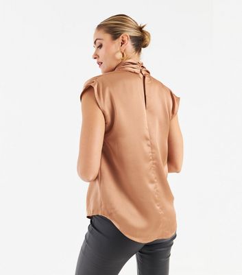 cream satin high neck blouse