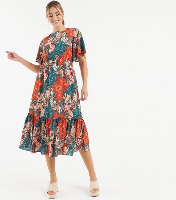 Click to view product details and reviews for Zibi London Orange Floral Tiered Midi Dress New Look.