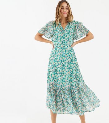 Damen Bekleidung Zibi London Green Ditsy Floral Midi Wrap Dress