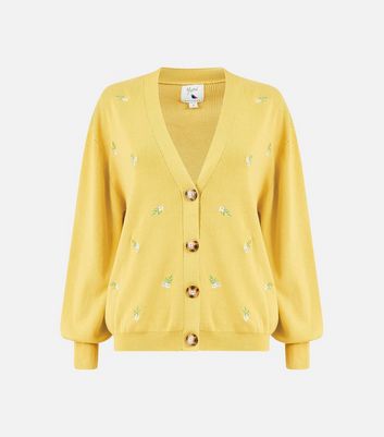 Yumi Yellow Floral Embroidered Cardigan New Look