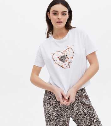 White Jogger Pyjama Set with Metallic Leopard Print