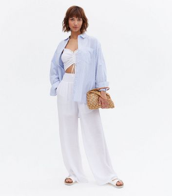 Blue Vanilla White Shirred High Waist 