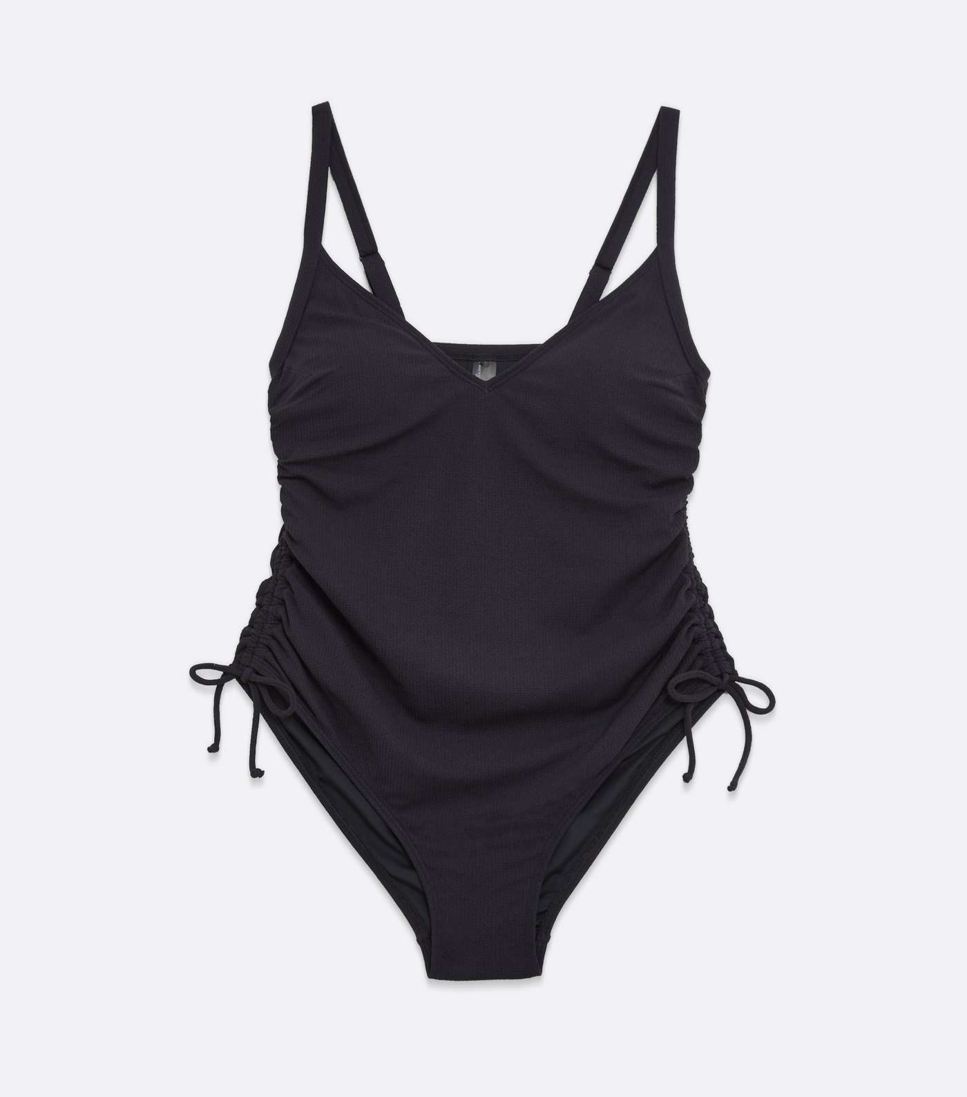 Curves Black Textured Ruched Side Swimsuit Image 5