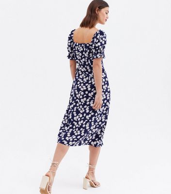 Blue Vanilla Blue Daisy Sweetheart Midi Dress New Look