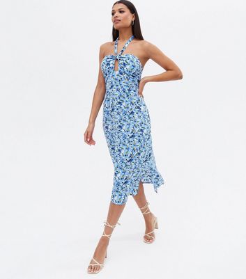Click to view product details and reviews for Blue Vanilla Blue Floral Midi Halter Dress New Look.