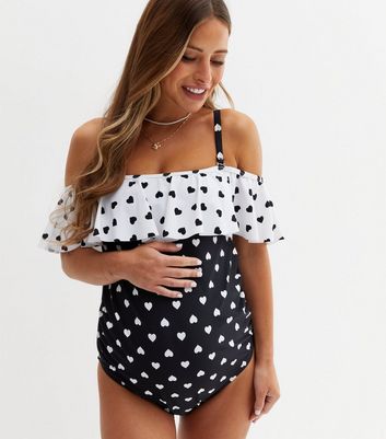 Maternity Black Heart Frill Bardot Swimsuit
