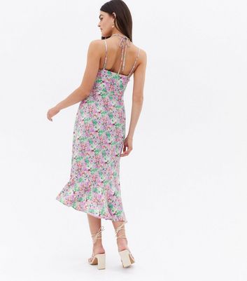 Click to view product details and reviews for Blue Vanilla Purple Floral Midi Slip Halter Dress New Look.
